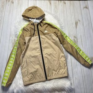 KAPPA Windbreaker 222 Dawson Banda Lime Logo Khaki Hooded Jacket